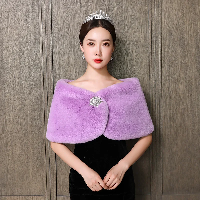 Women Bridal Shawl Wedding Cape  Faux Fur Winter Warm Bolero Cloaks Coat Jacket For Evening Party Bridal Shawl Wraps