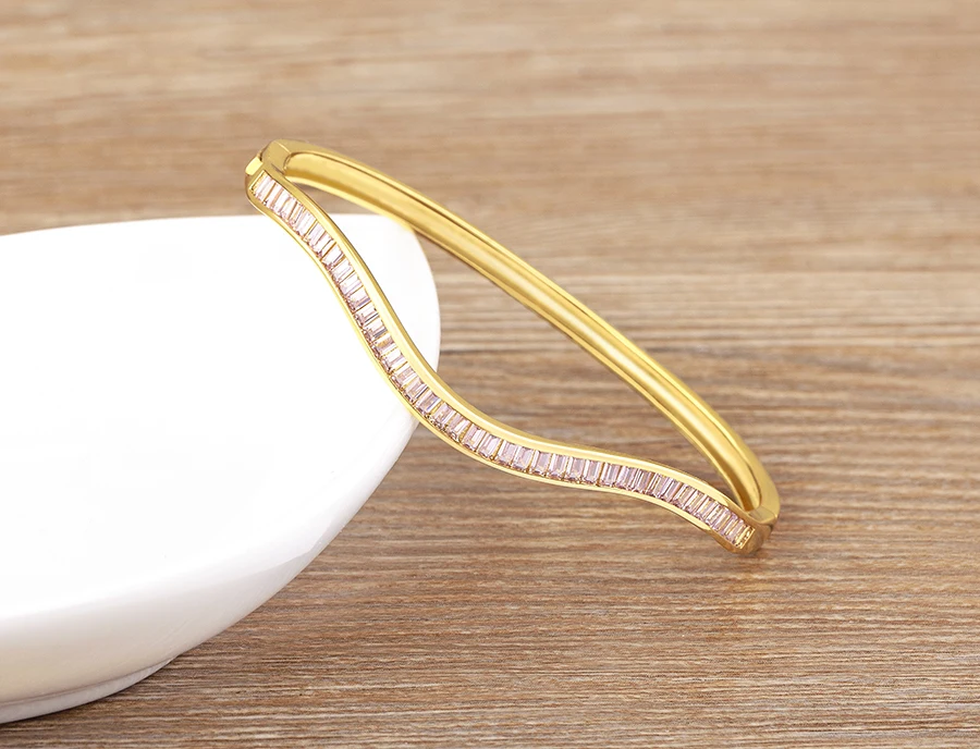 Nidin Licht Luxus Offene Armreif für Frauen Matt Frauen Armband Doppel Linie Ring Liebe Verwoben Wasser Welligkeit Armband Schmuck – Detail 5