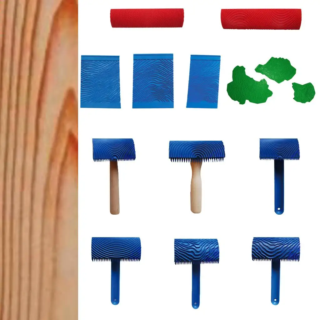Painting Roller DIY Wood Graining Tool Rubber Wall Painting Accessories for Creating Wood Texture Effects