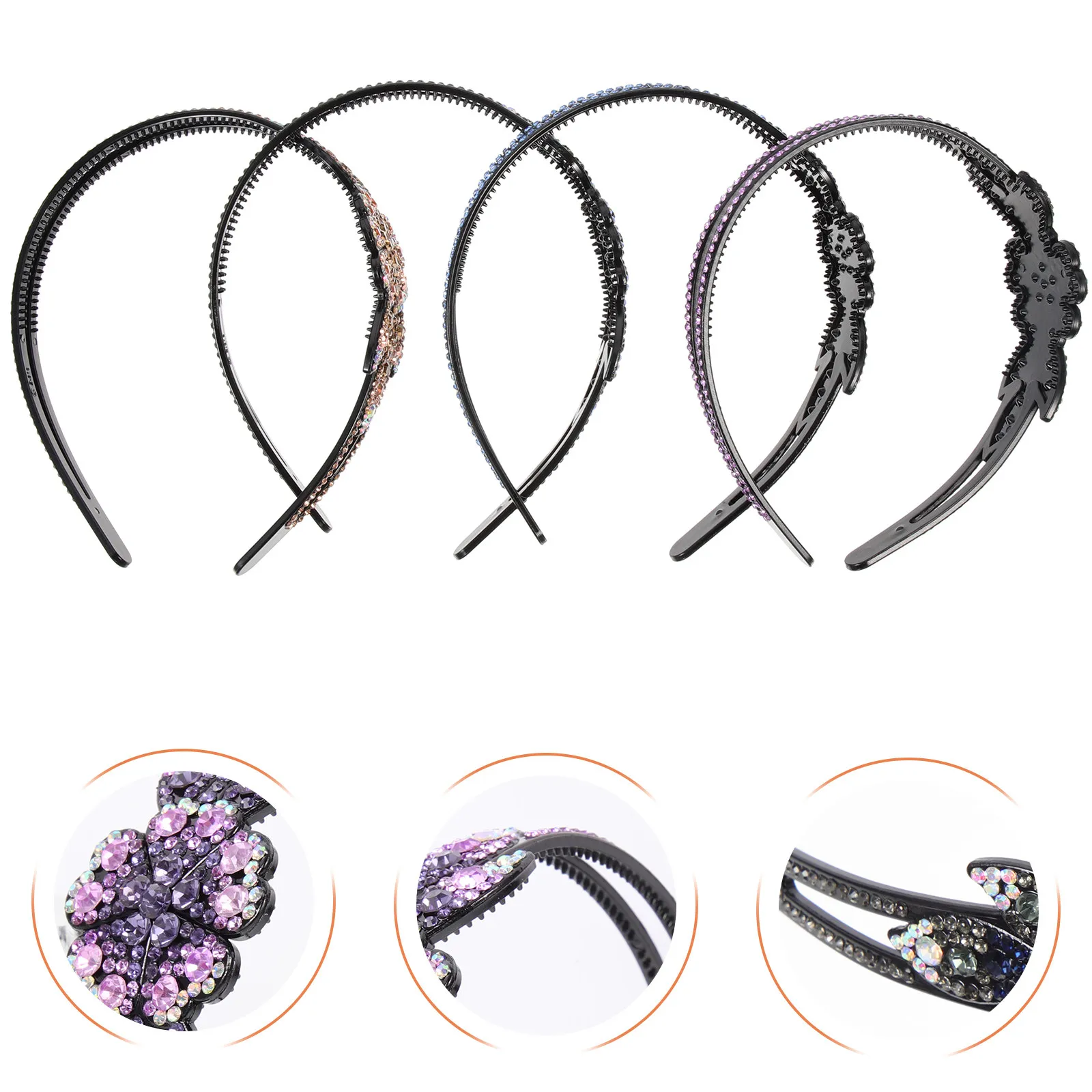 

Набор из 4 широких ободков для волос с цветами из страз и зубцами-расческой, нескользящие, для рождественских костюмированных вечеринок