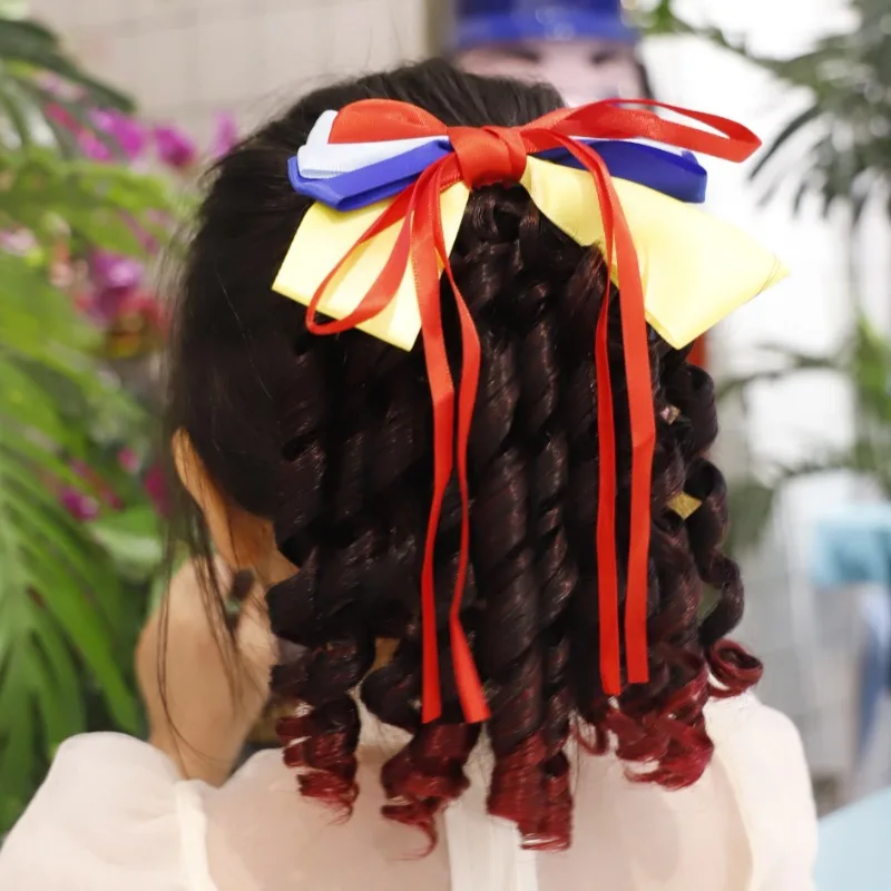 Kids Hair Ponytail Clip with Bow Synthetic Black Princess Curly Wig Hairpieces For Children's Evening Party Head Wear Accessorie