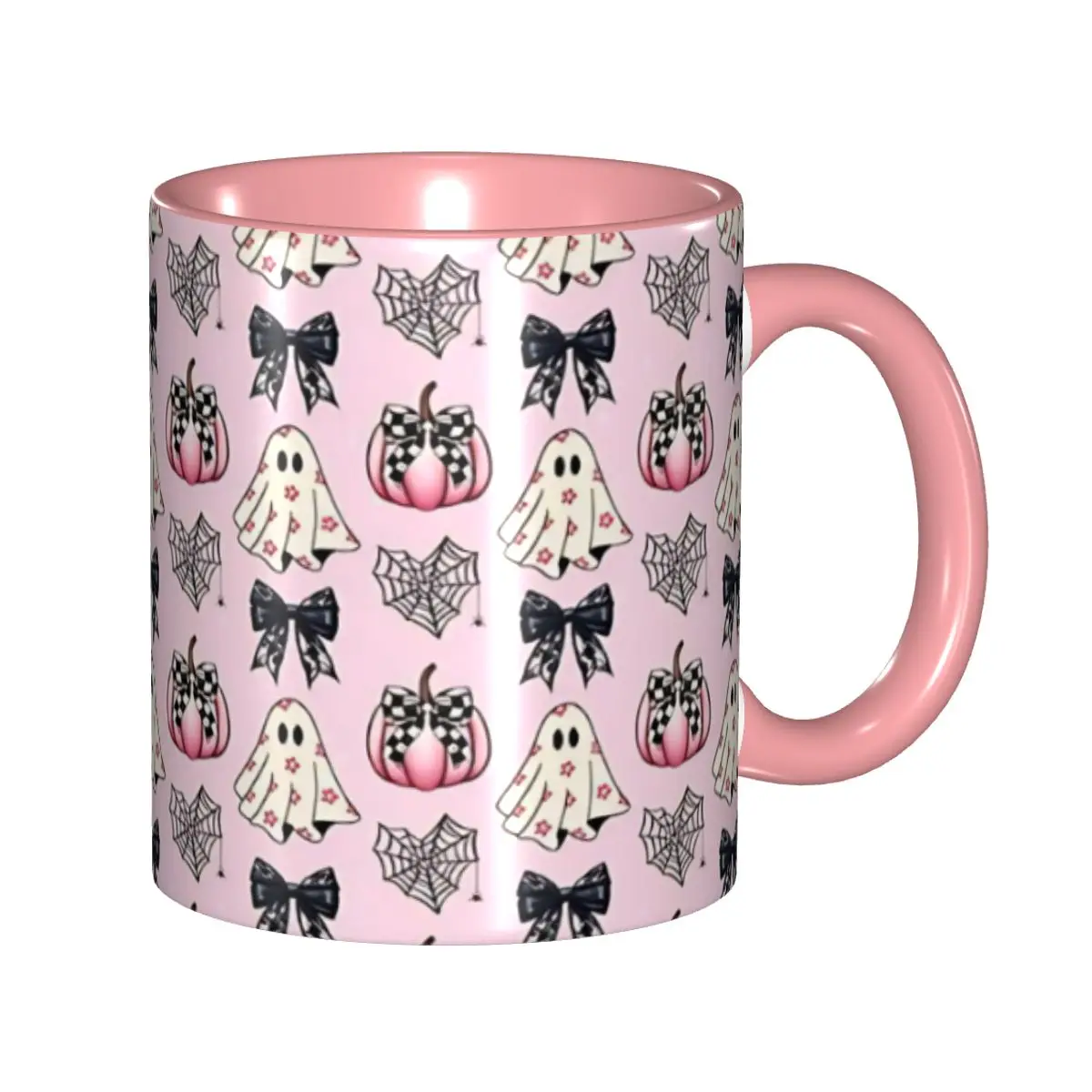 Pink Halloween Pattern Coffee Mugs Novelty Pink Coquette Ghost Tea Cups For Home