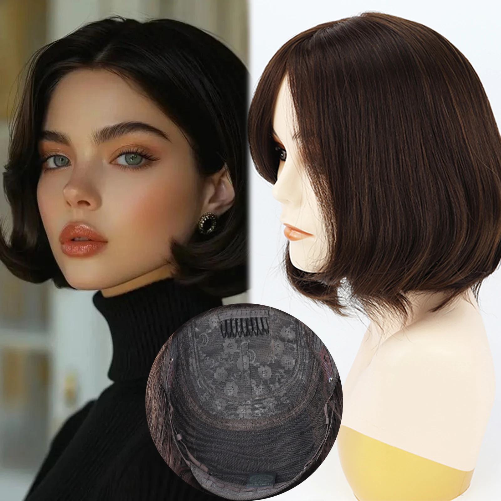 

14inch Body Wave Wig for Women 180% Density Real Virgin European Human Hair Wig for Women Medium Brown Sheitels Kosher