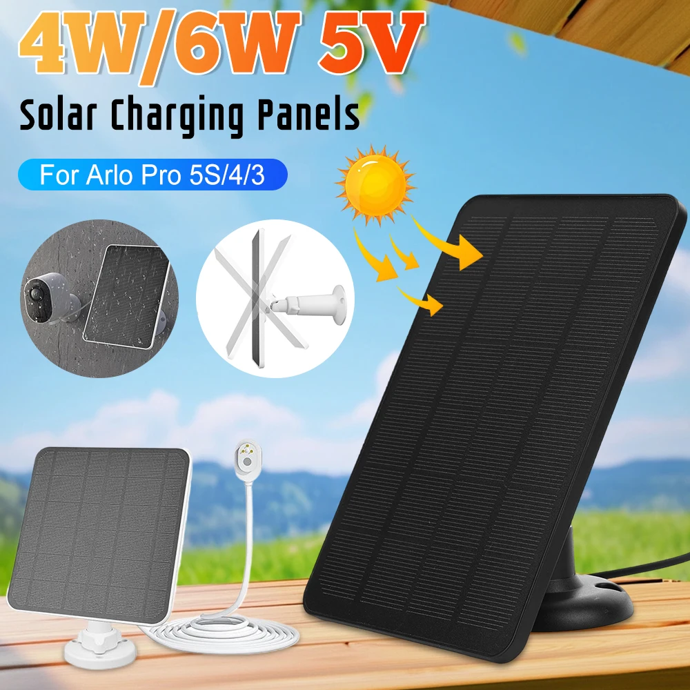 

4W/6W 5V Solar Panel Charge IP65 Weatherproof Solar Cell Panel Adjustable Wall Mount with 3m Charging Cable for Arlo Pro 5S/4/3