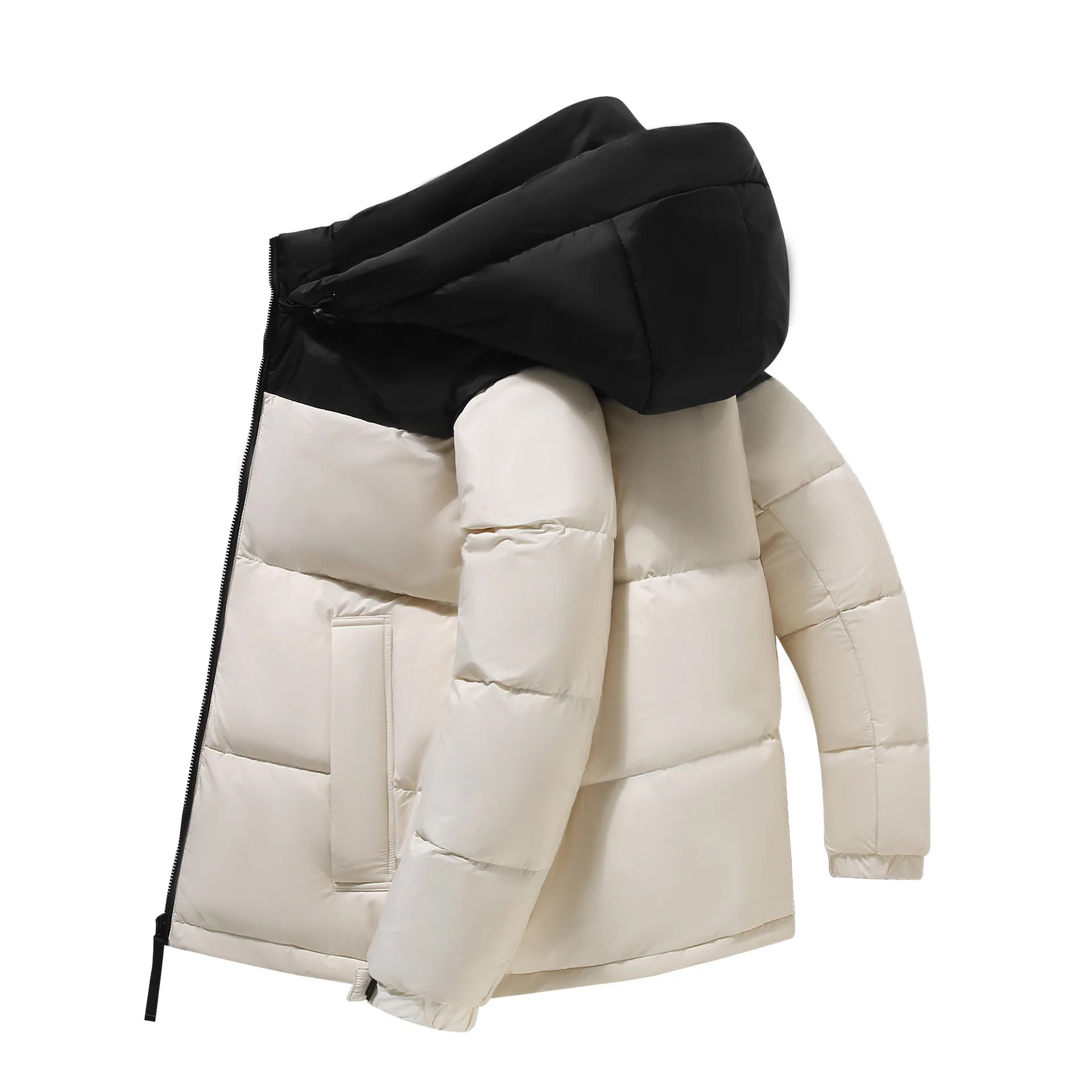 

Men's Winter Puffer Jacket Hooded Short Thick Warm Duck down Coat Casual Loose Fit White Simple Style Polyester Fiber Youth