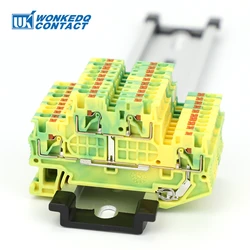 5Pcs PTTB 1.5/S-PE Ground Double Level Terminal Block Din Rail Push-in Conductor PT 1.5mm² Wire Connector Electric PTTB1.5-PE