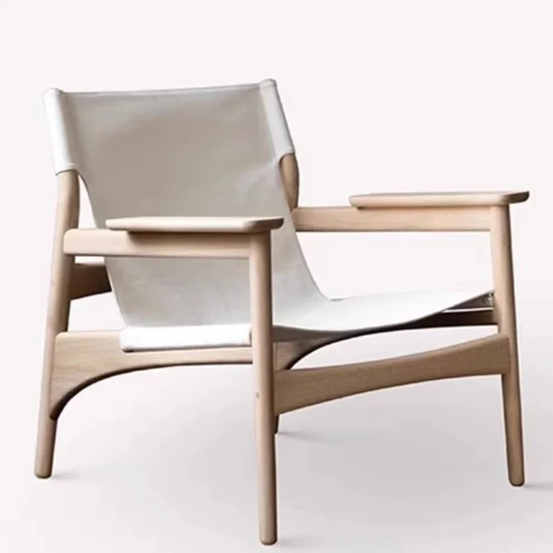 Wooden back chair Living room sofa chair Personality aesthetics Modern comfortable armchair Luxury decorative leather armchair