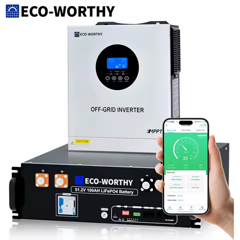 ECO-WORTHY 5.12kWh 48V 100Ah Lithium LiFePO4 Battery+5kW 48V Off-grid Inverter for Home Backup, Emergency Use