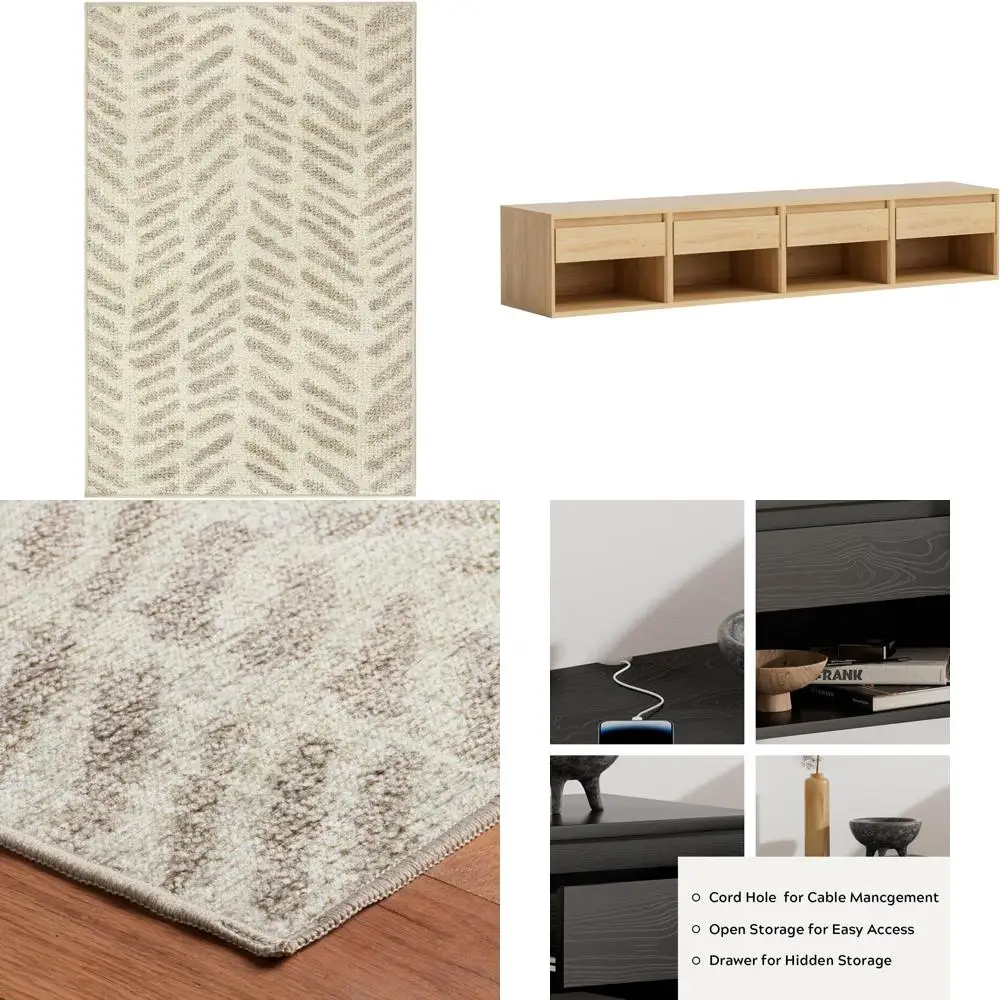 

Machine Washable Grey Rug, 4x6 Feet, Graphic Pattern, Durable and Stylish for Home Decor