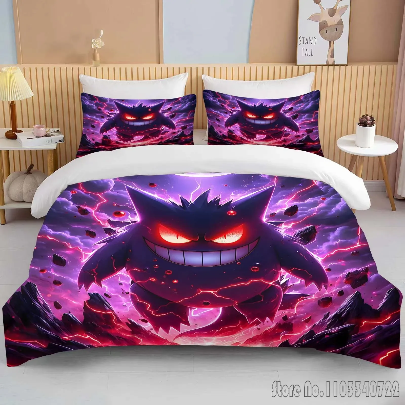 Anime Hot Pokemon Gengar Set di biancheria da letto per bambini stampato in 3D Set copripiumino per bambini biancheria da letto Twin Single King regalo per adulti per bambini