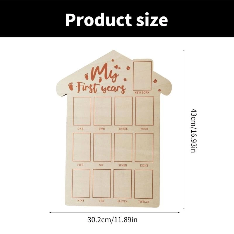 إطار صورة J15U للأطفال هدية تذكارية لعرض الصور على لوح خشبي لمدة 12 شهرًا لحديثي الولادة