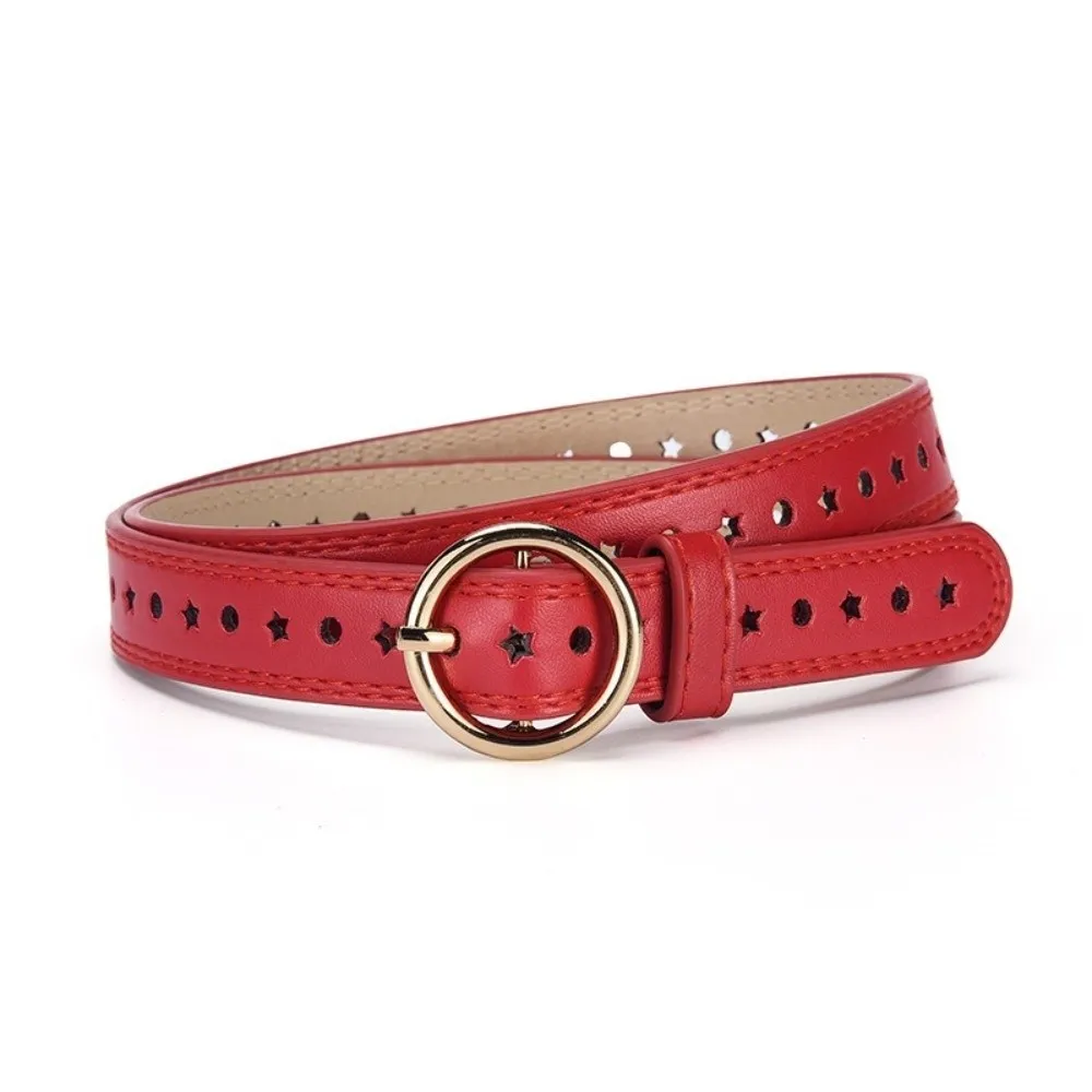 Colorful Children's Dress Belt Perforated Design Versatile Five-Pointed Star Belt Round Buckle Minimalist Waist Belt Gift