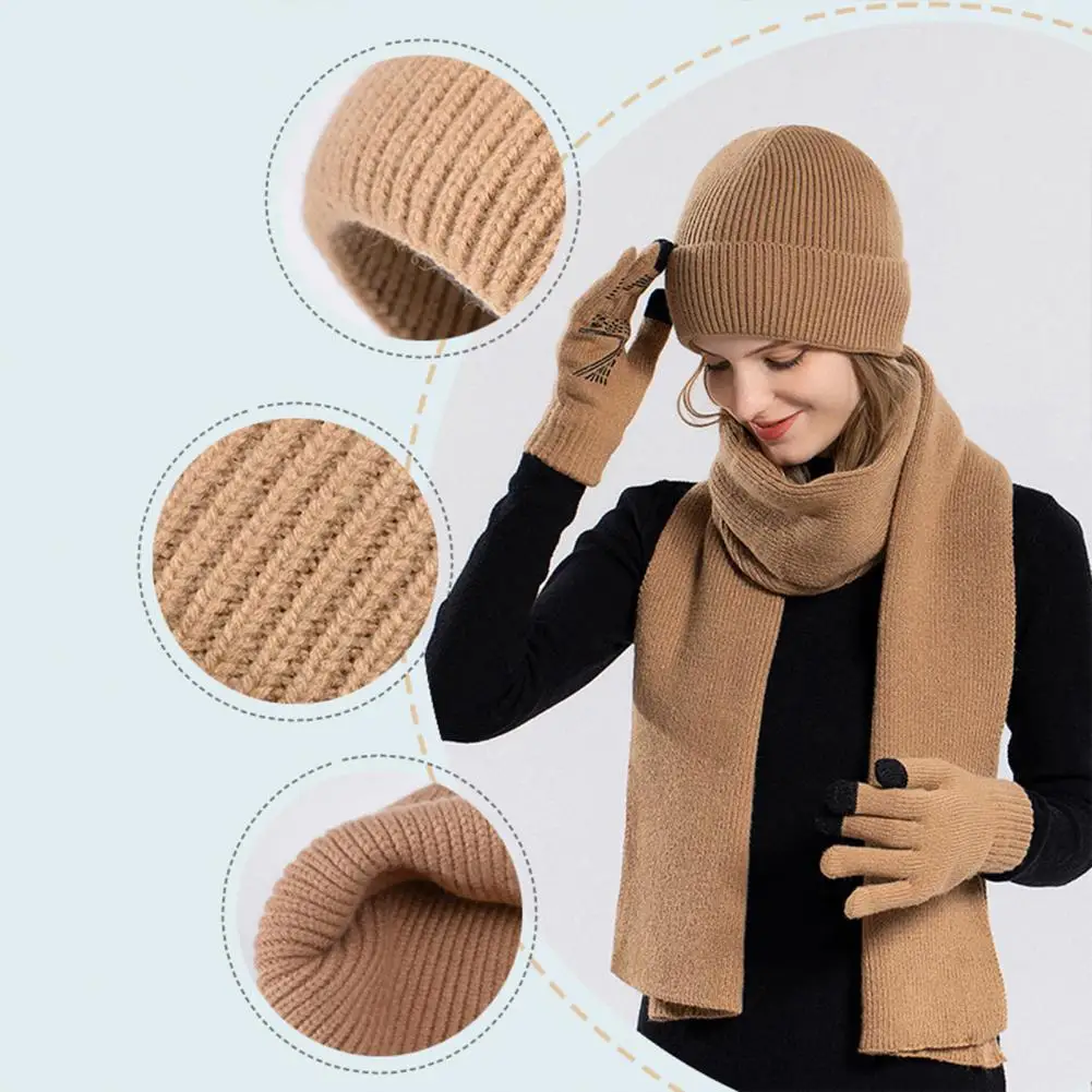 Men's Winter Keep Warm Set Unisex Beanie Telefingers Gloves Fleece Lining Scarf Male Woolen Yarn Knitted Muffler Neck Gaiter Hat