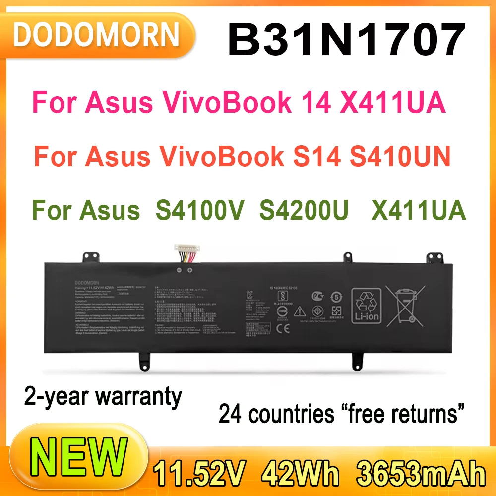 

Новый B31N1707 аккумулятор для ноутбука Asus S4100V S4200U для VivoBook 14 S14 X411UA X411UF X411UN X411UQ 3ICP5/57/81, 2-летняя гарантия