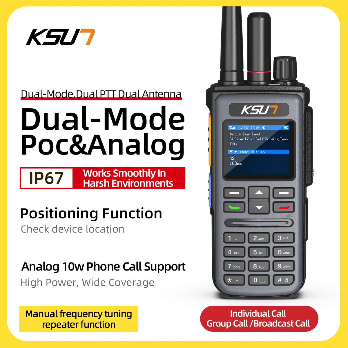 KSUN CT96P Dual SIM  cross-relay color screen numeric keypad, with desk charger and fast charge Ham Radio Outdoor walkie talkie