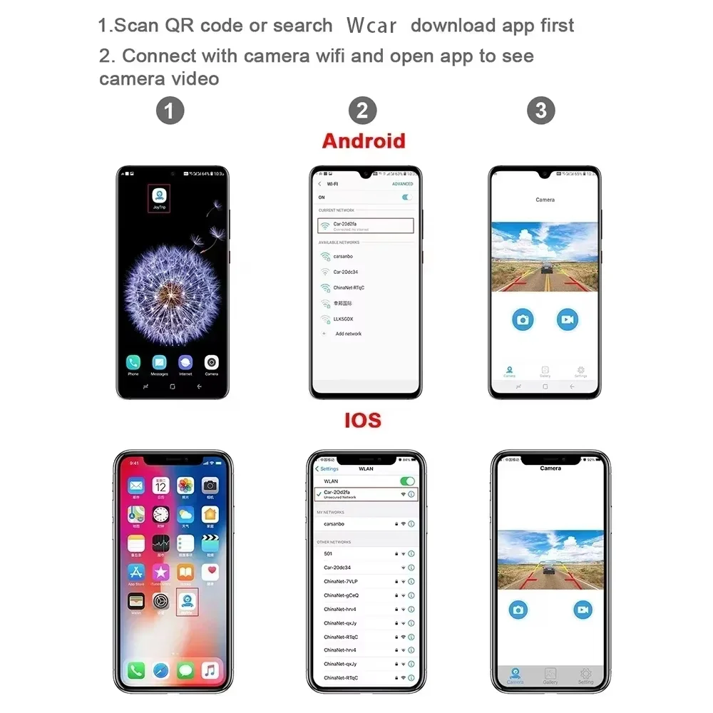 WiFi-Rückfahrkamera 170 ° Weitwinkel-Kamera für europäische Autokennzeichen, Frontansicht, kabelloser Kennzeichenrahmen, Rückfahrkamera für iOS/Android, wasserdicht, Nachtsicht – Detail 7