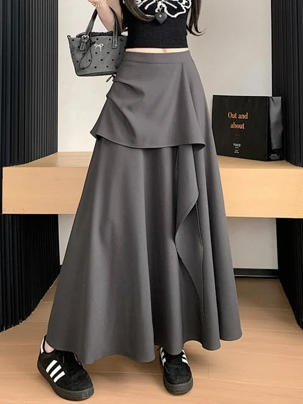 

ay Asymmetrical Design f-length Skirt Women's Summer Faionable High-waisted Maxi Skirt with Lace Trim A-line Silhouette