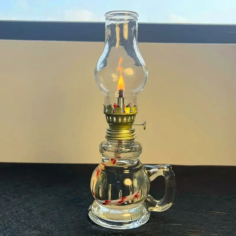 1/2 Pcs Retro Windproof Glass Lamp Mini  Oil Lamps with Handle for Indoor Use Emergency Lighting Christmas Wedding Decor