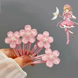 Anime Card Captor Sakura Cute Pink Creamy Flower BB Hairpin Side Hair Clip Girl Headwear Sweet Hairpins Ornament Gift