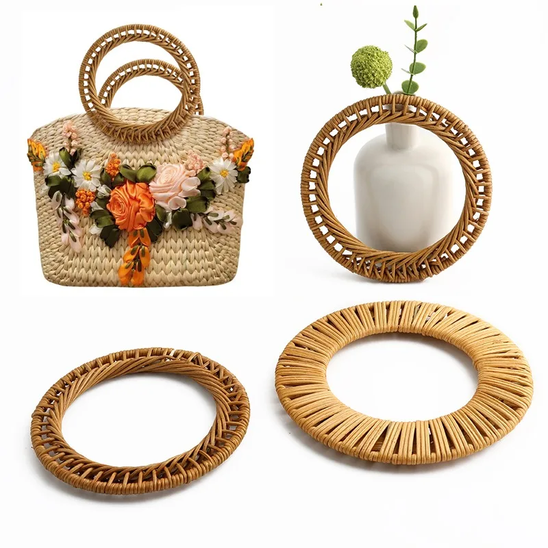 2/4/6/10 قطعة 9 سنتيمتر حقيبة من القماش المستديرة الطبيعية الروطان سوار إكسسوارات حقيبة يد الديكور مقبض DIY بها بنفسك الخياطة اكسسوارات #1