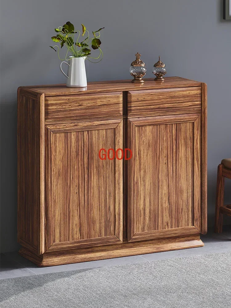 

Multi-Layer Solid Wood Double-Door Shoe Cabinet New Chinese Style Hallway Entrance Cabinet Shoe Changing Stool