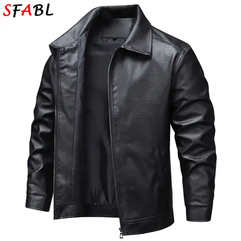 New Vintage Motorcycle Men's Leather Jacket Casual Windbreaker PU Leather Coat Male Autumn Fashion PU Leather Jacket Coats Black