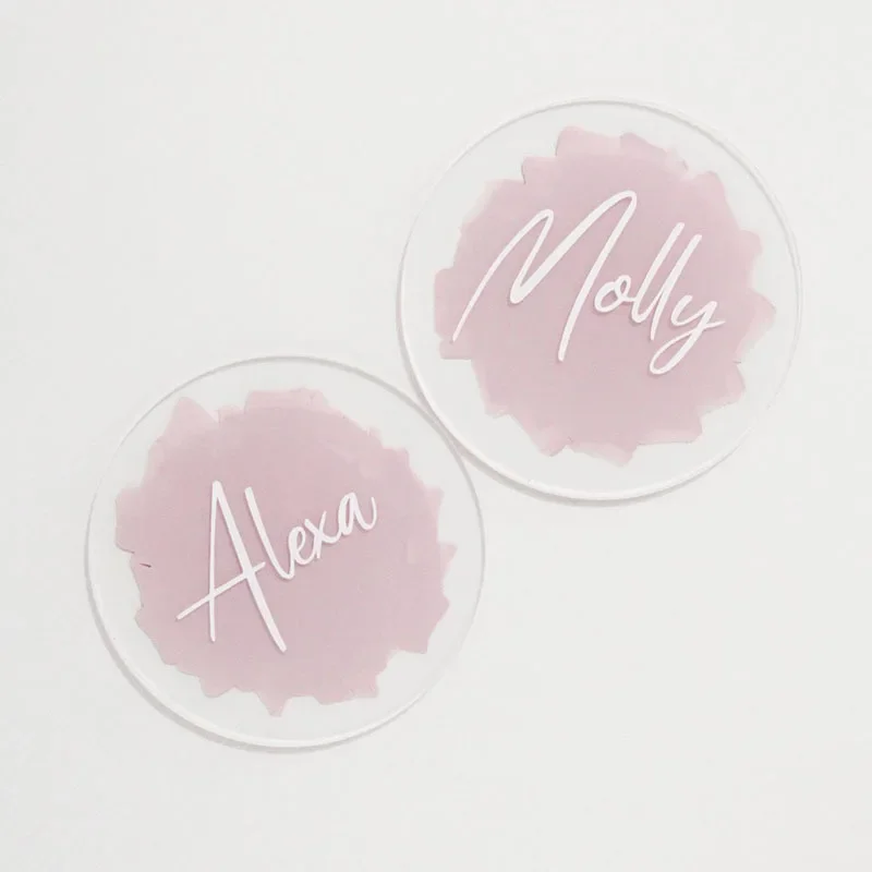 30pcs Round Acrylic Clear Cards Perspex Blank Name Place Sign Plain Tiles for Wedding Invitation Greeting Events DIY Key Chain