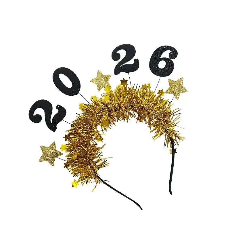 39BD 2026 Neujahr glitzert Kopfbedeckung, stilvolle Lametta-Haardekorationen, Unisex-Haarband, Stirnbänder für Partys – Detail 10