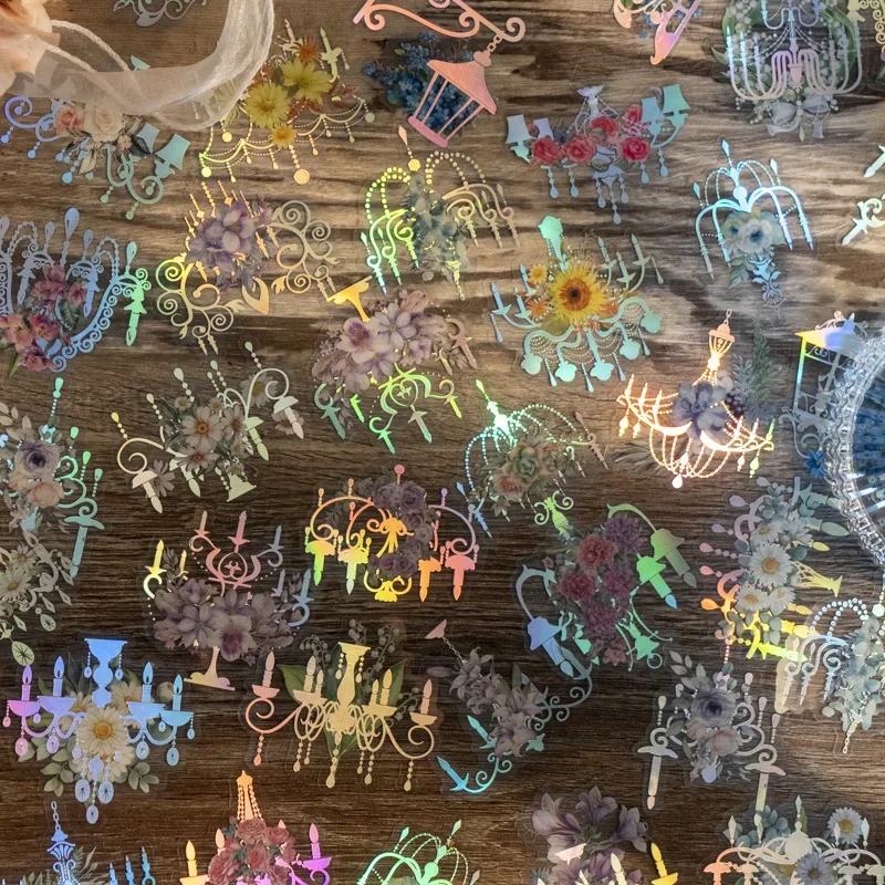 20 teile/los Haustier Aufkleber Licht Schatten Blumen Licht Dekoration Blumen Handbuch Dekoration Sammelalbum Laser Stempeln Silber 6 Arten
