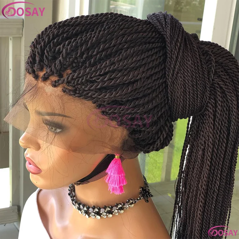 

Синтетический полный парик фронта шнурка Синтетические парики для женщин Крученые косы HD Парики шнурка в продаже Парик без узлов в коробке