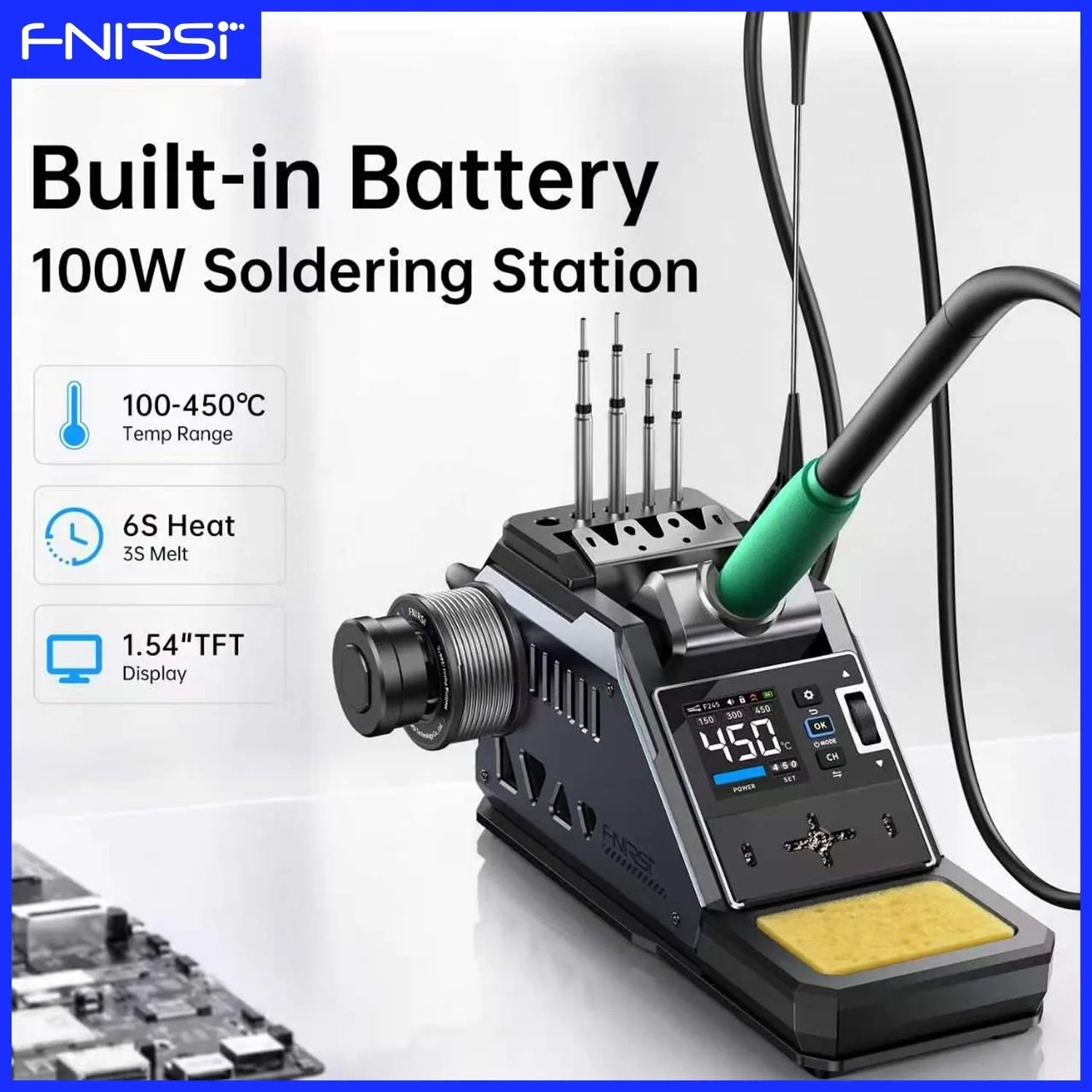 FNIRSI DWS-P2 Portable Mini Soldering Station 100W Max PD Type-C 100°C-450°C Rapid Heating for Welding Tools Component Repair