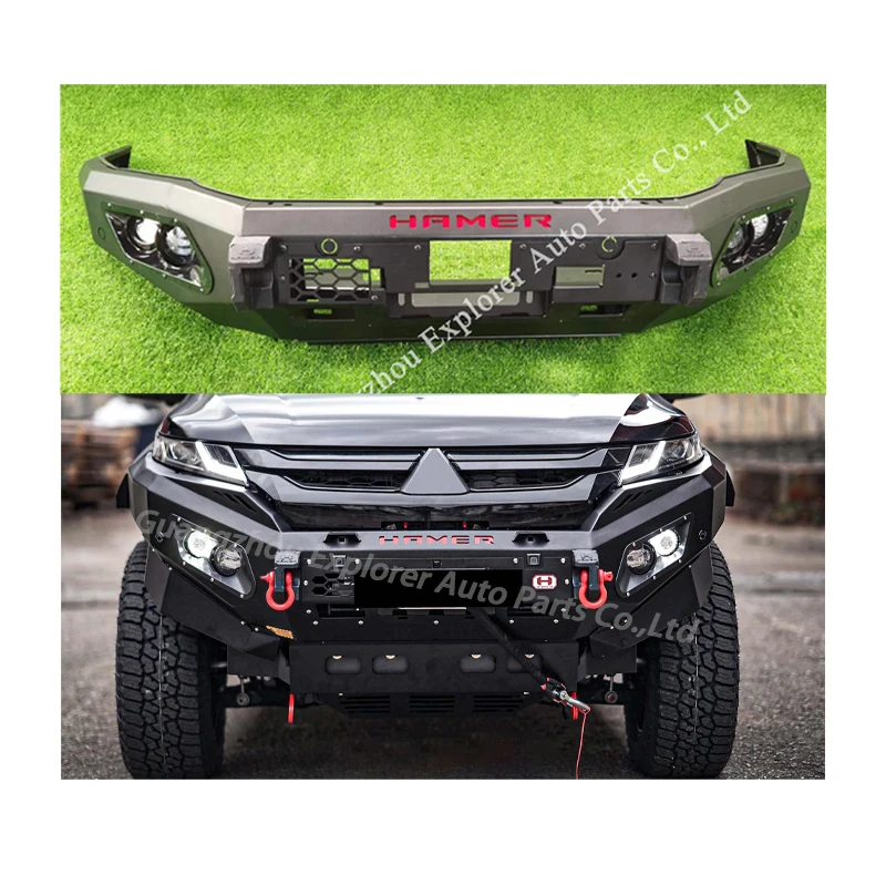 Front Bumper for Mitsubishi Triton 2019 2020 2021 2022 with Led Light Bracket Car 4X4 Accessories Car Steel Bumper