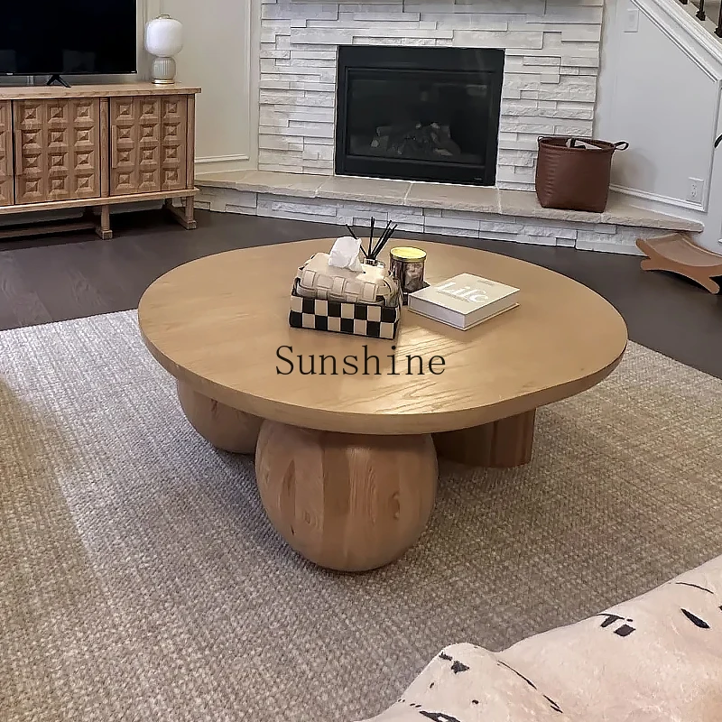 

French retro solid wood coffee table household medium and ancient style small low table