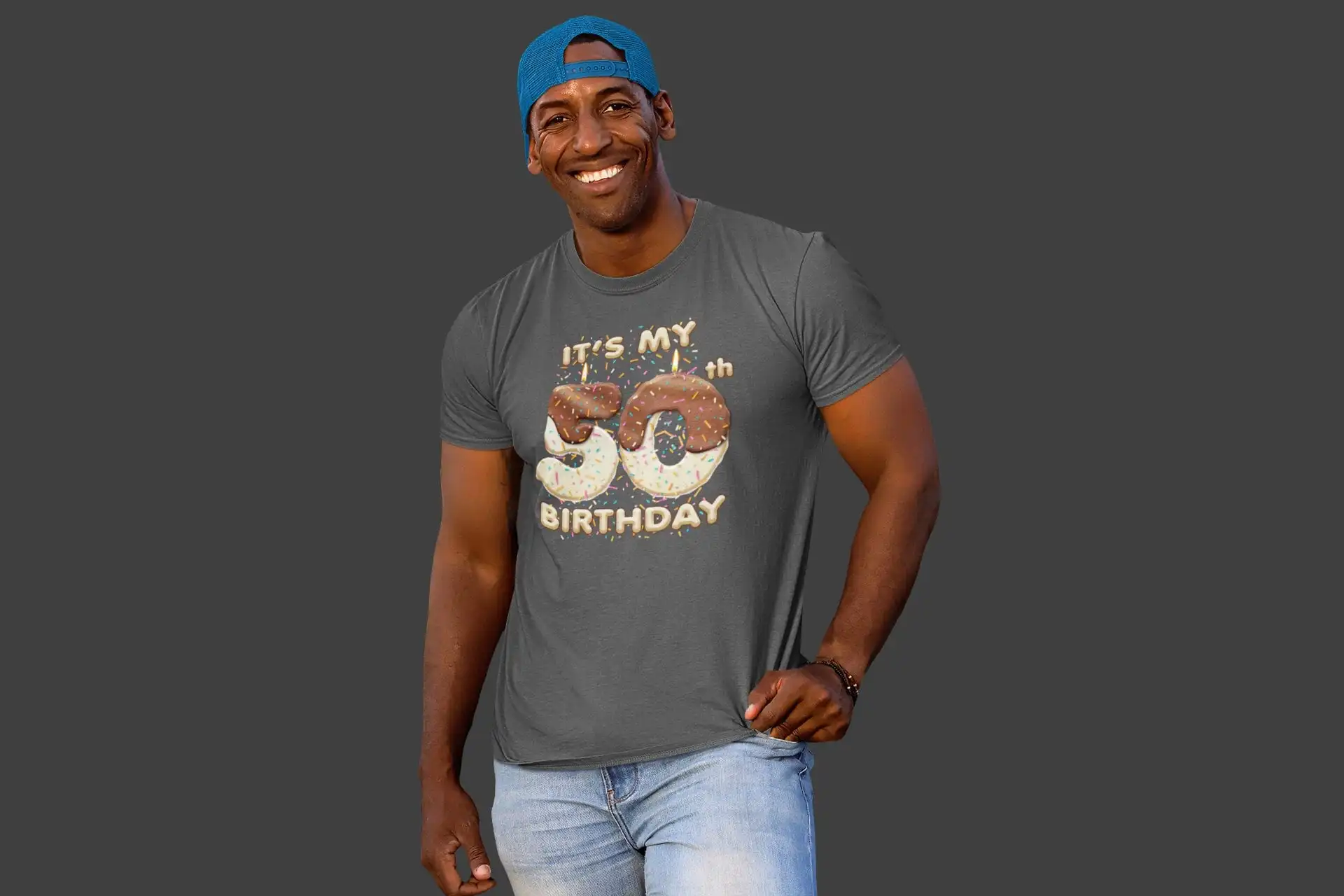 Men's 50th Birthday T Shirt Cake Candle Fun Cute 50 Idea Man