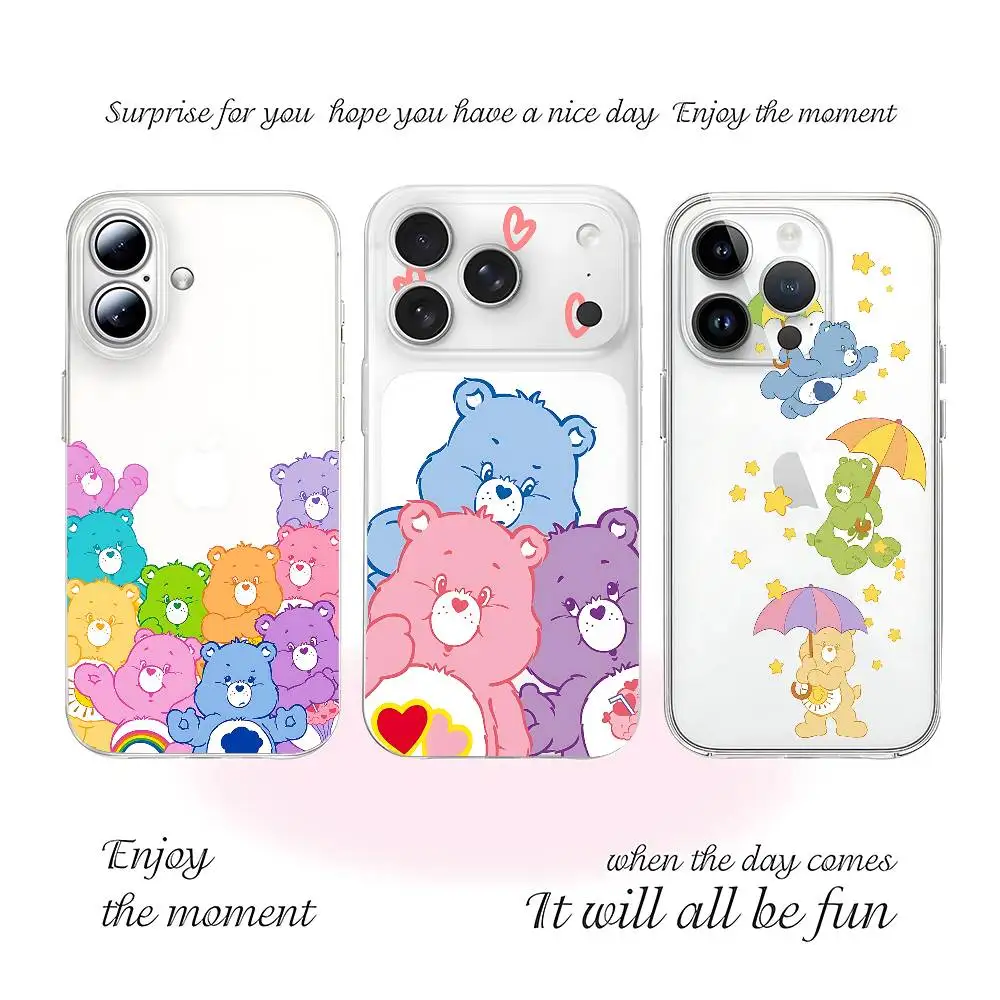 

Cute I-Care-B-Bears Phone Case For Iphone 17 16 15 11 13 14 Pro Max 7 8 Plus X Xr Xs Max Se2020 12mini Transparent Cover