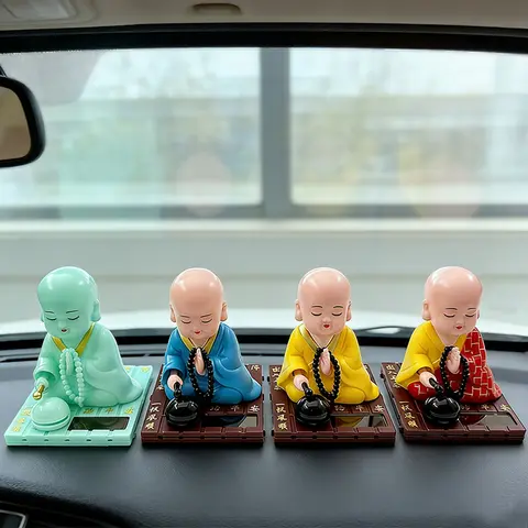 Solar Little Monk Creative Car Ornaments Dashboard Decoration Chinese Style Buddhism Lucky Ornament Car Interior Accessories