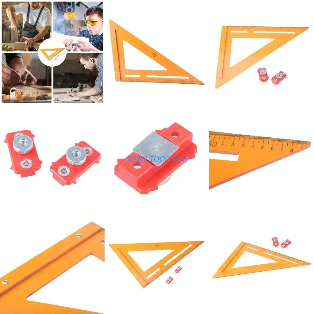 

L8RC Hole Positioning Marking Ruler Woodworking Ruler for Engineer Carpentry Measuring Ruler Protractor