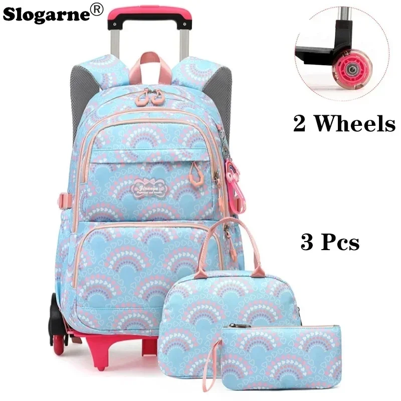 Rolling School Bags for Girls Backpack Children Waterproof School Backpacks with 2 Wheels Middle School Trolley Luggage Bookbags