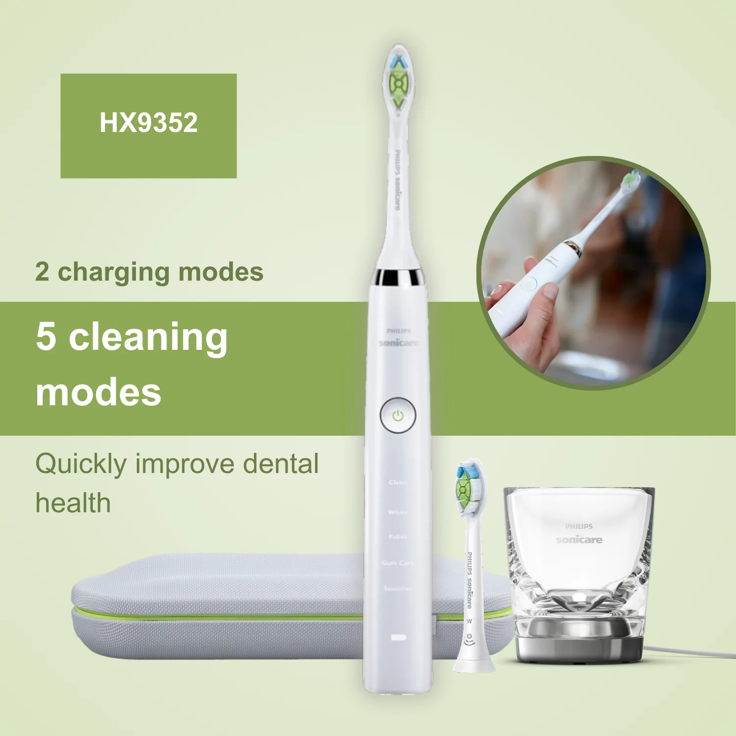 

Philips Electric Toothbrush Sonicare DiamondClean HX9352, 2 Brush Heads