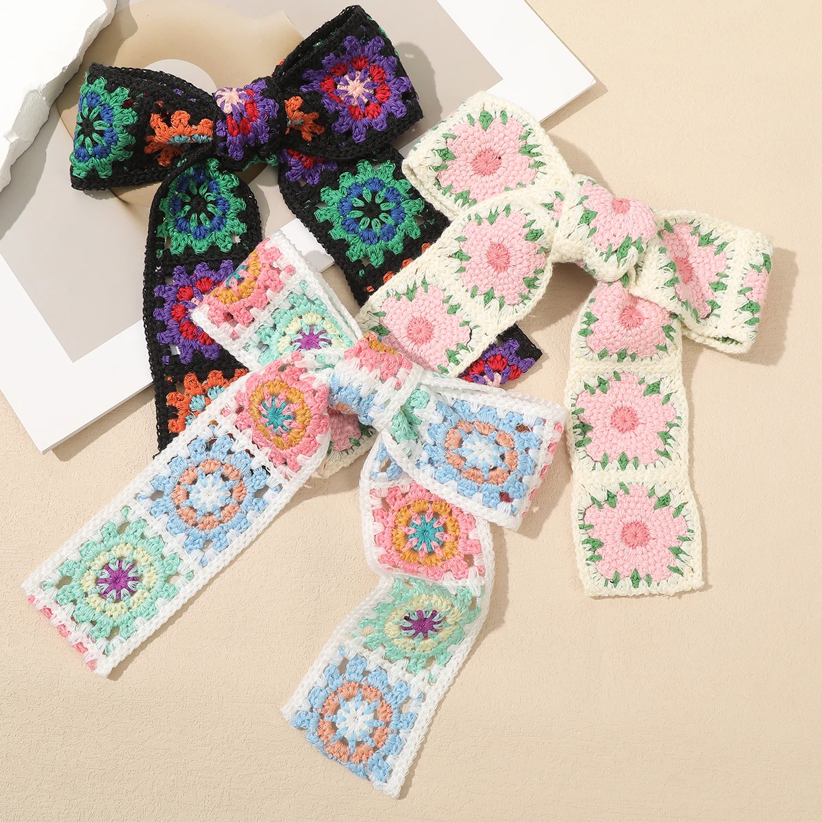 AWAYTR Bow Knitting Barrettes Women Temperament Ponytail Hairpin Hair Clip Girls Flower Ribbon Hair Clip Fashion Hair Accessorie