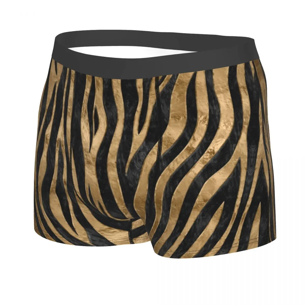 Custom Tiger Faux Fur Texture Black Abalone And Gold Boxers Shorts Men Animal Texture Briefs Underwear Novelty Underpants