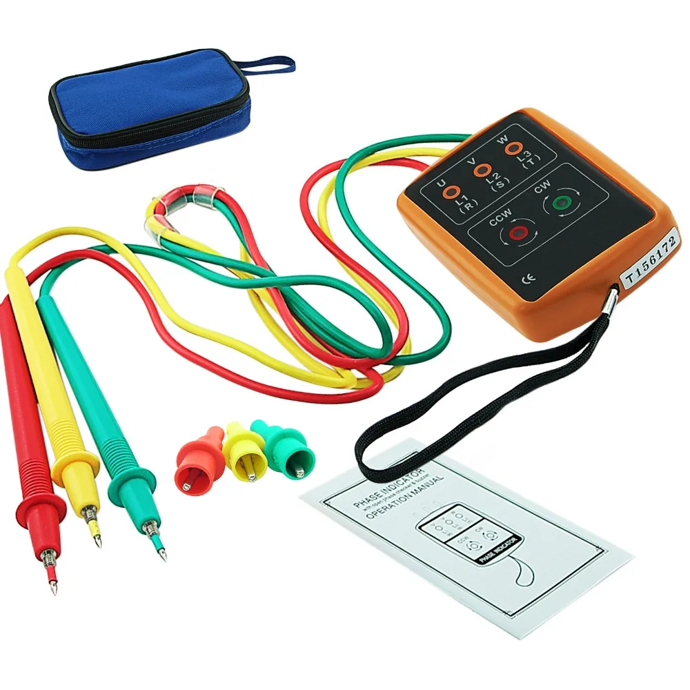 3 Phase Sequence Rotation Indicator Tester 60~600V Checker Meter LED Alarm