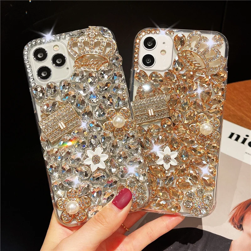 Cute Rhinestone Diamond Pendant Crystle Phone Case For Samsung Galaxy S20 S22 S21 S23 S24 plus Ultra Note 20