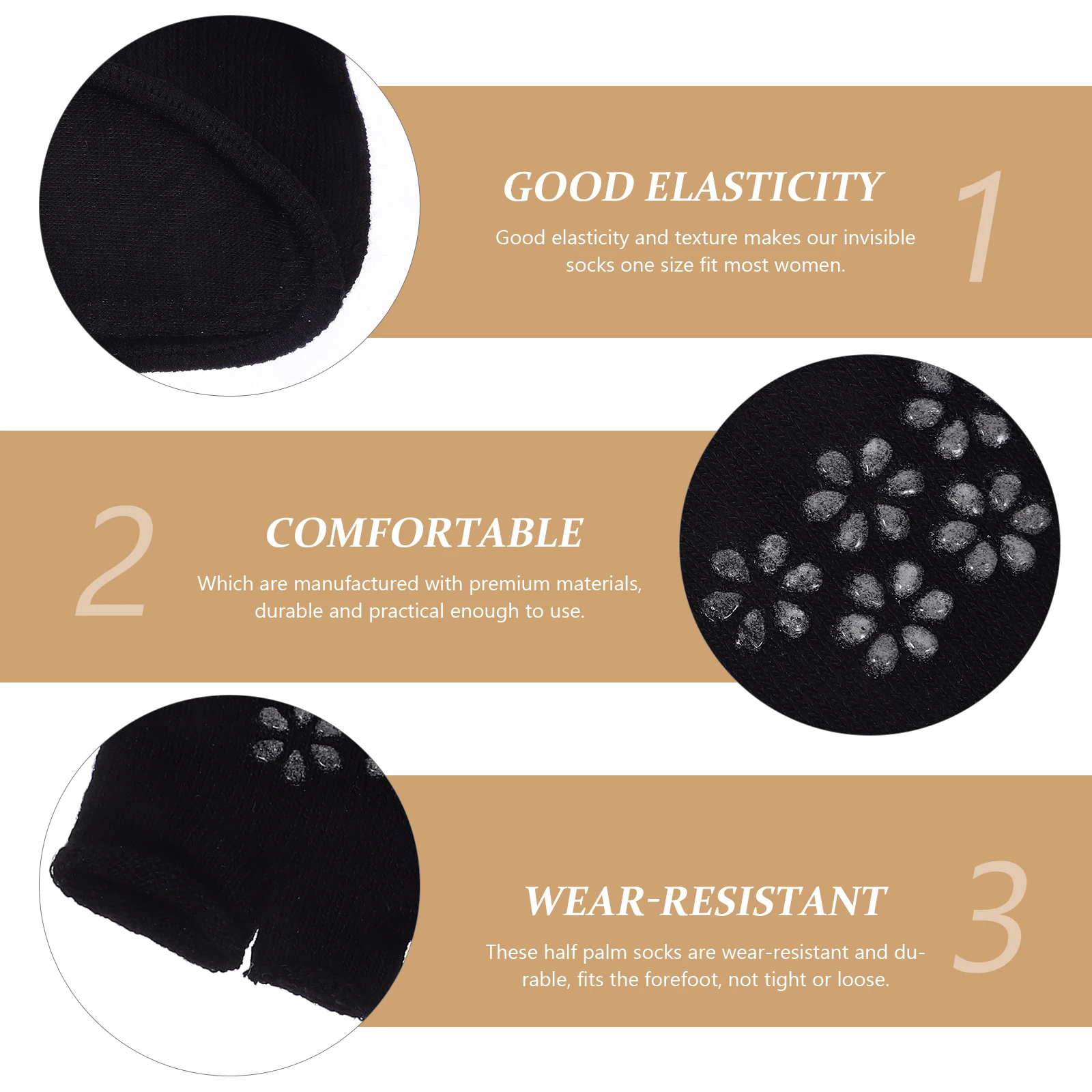 

5 Pairs Summer Thin Invisible Socks Black Half Palm Women Cotton Toe Topper Socks Comfort Fit Breathing Lightweight Durability