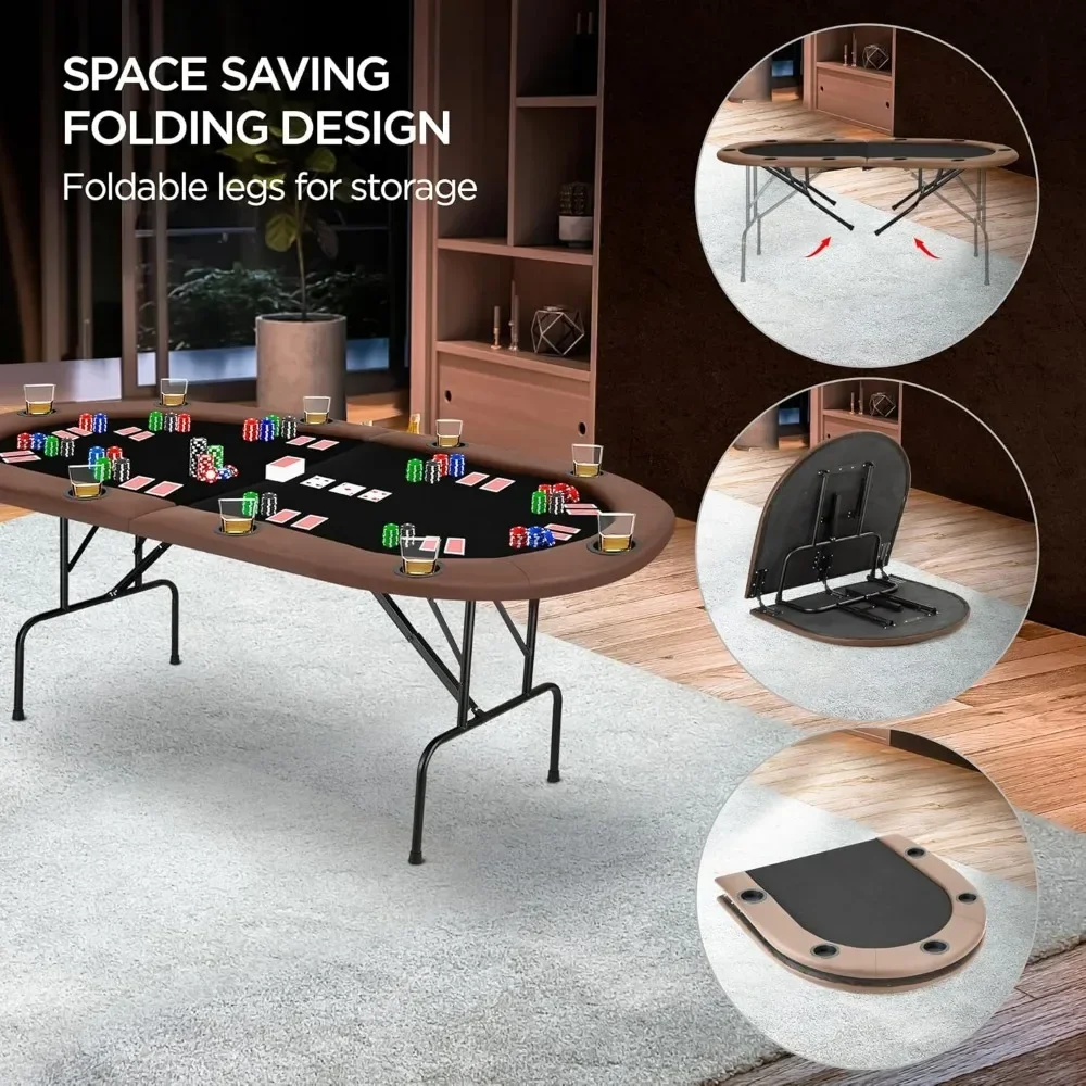 Foldable 10 Player Texas Holdem Poker Table with Casino Table Grade Felt Top Cushioned Armrest and 10 Cup Holders