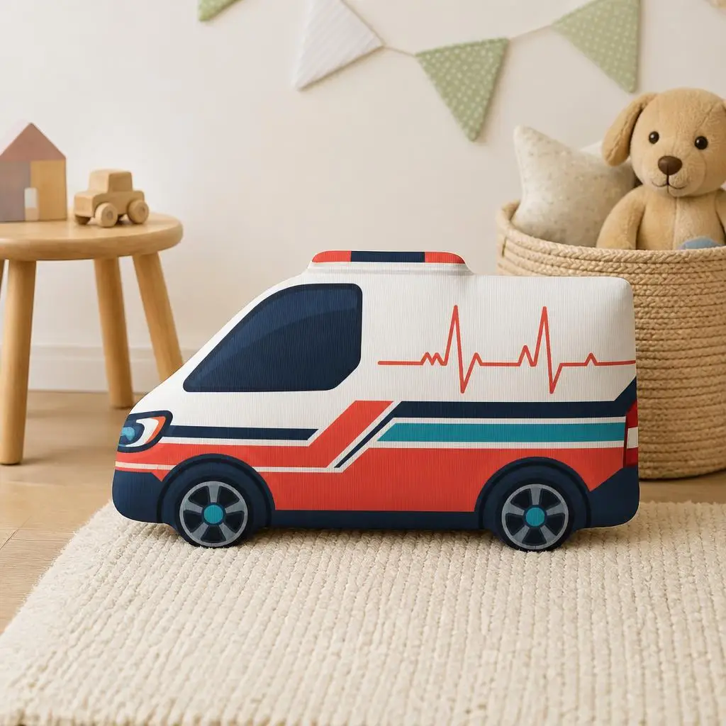 Ambulance Shaped Pillow Emergency Vehicle Cushion Plush Stuffed Throw Pillow Paramedic First Responder Appreciation Gift