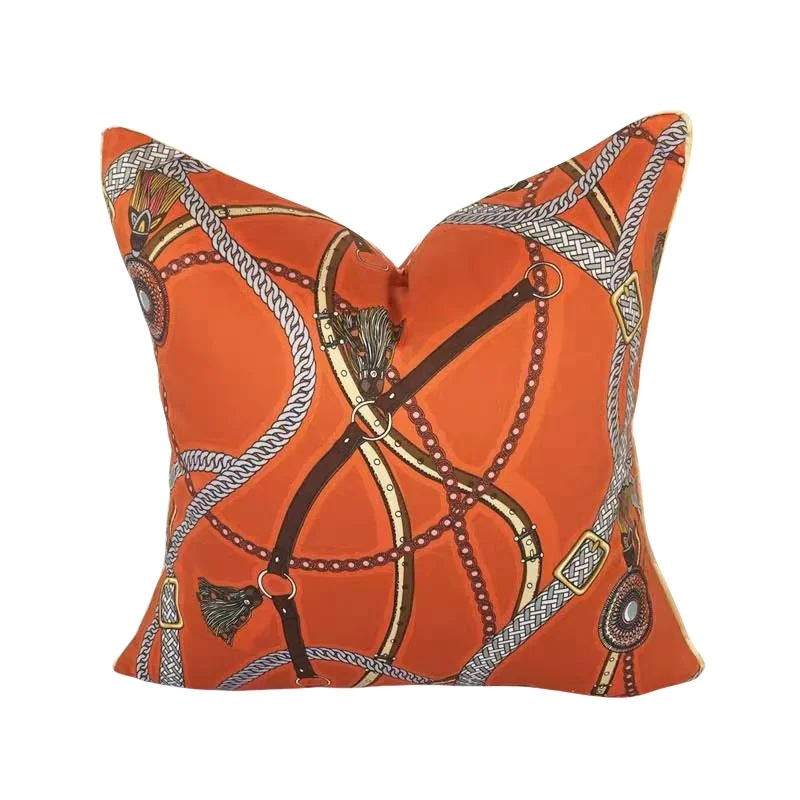 Orange Pillows Luxury Chain Print Cushion Case Modern Art Room Decorative Pillow Cover For Sofa Chair Home Decorations