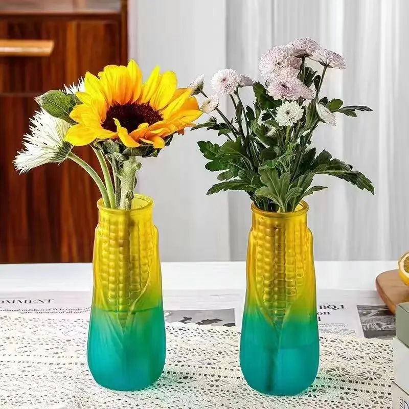 

Creative Corn Shape Decorative Vase Transparent Glass Desktop Decorative Vase Dried Flowers Flower Arranger