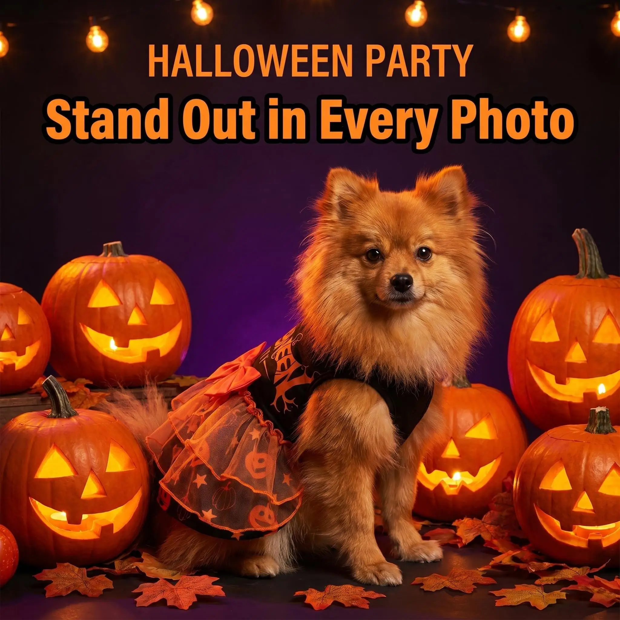 Halloween-Party-Hunde-Tutu-Kleid, Kürbis-Orange, Schleife, Tüllrock, Haustier-Cosplay-Kostüm, Kleidung für kleine, mittelgroße Hunde, Katzen, Welpen – Detail 5