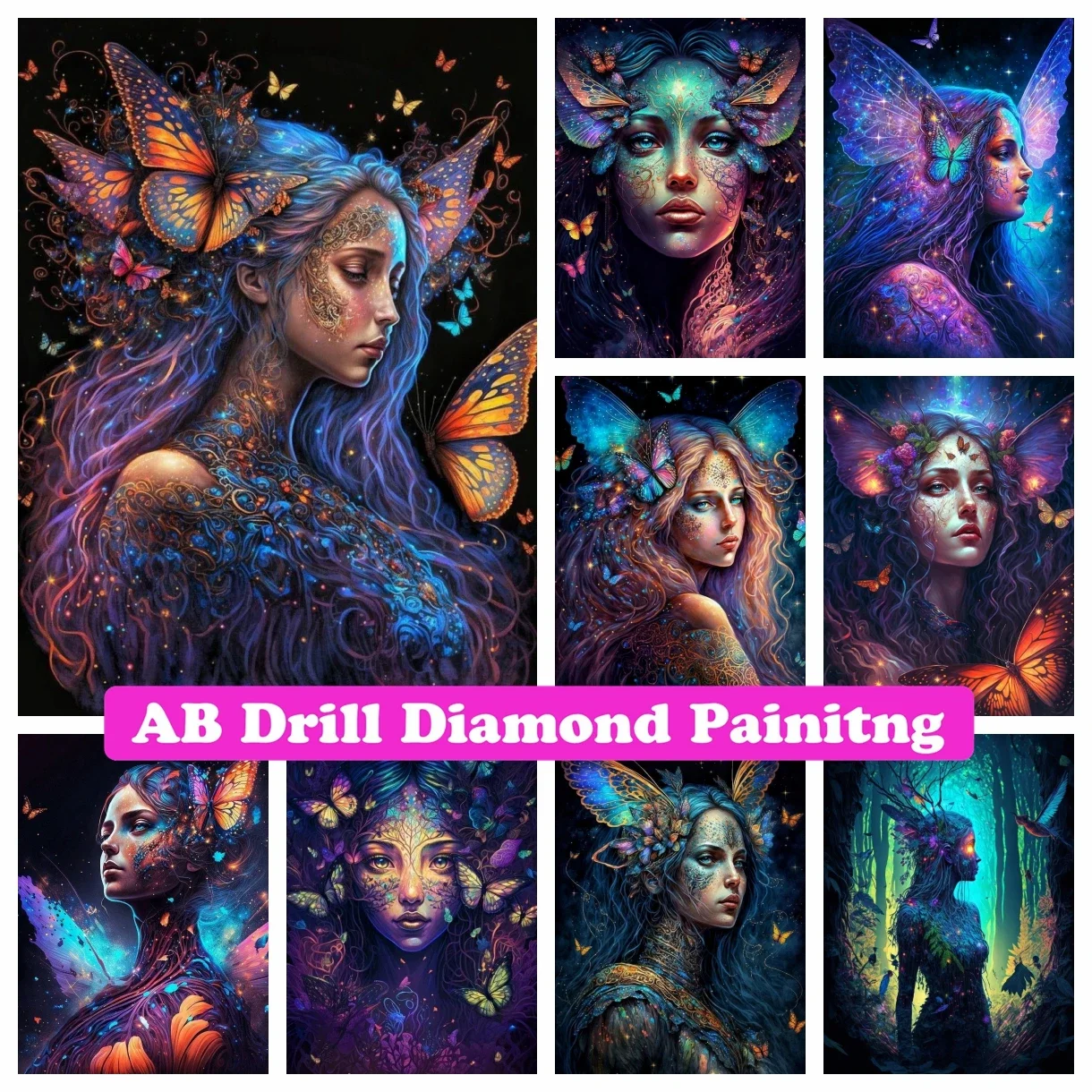 

Butterfly Goddess AB Drill Diamond Painting Embroidery Fantasy Girl Art Mosaic Cross Stitch Pictures of Rhinestones Home Decor